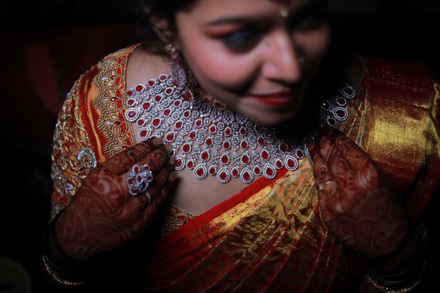 South India women showing artificial jewellry