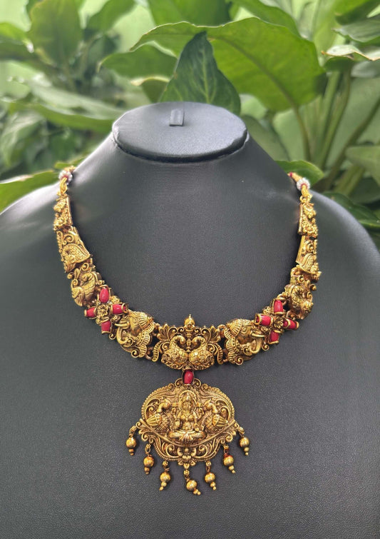 Lakshmi Ruby Nakshi Choker Set for Brides – Traditional Artificial Jewellery