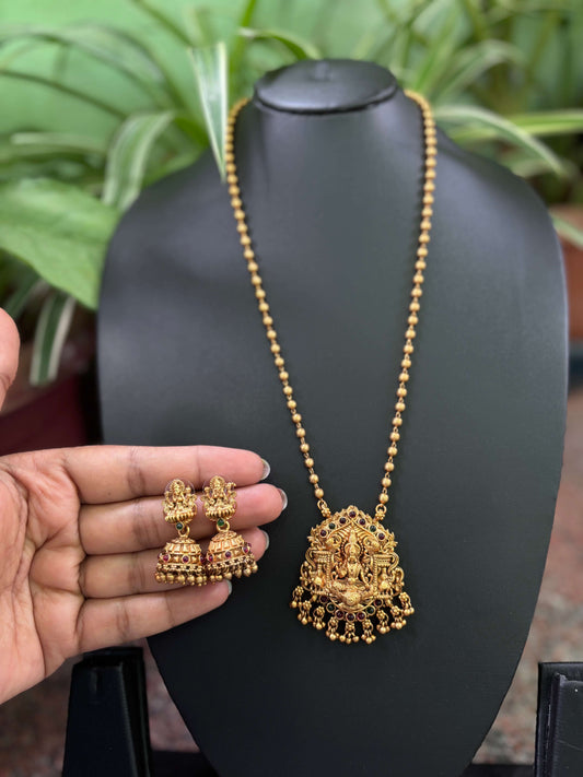 Antique Lakshmi Haram Necklace with Temple Jhumkas