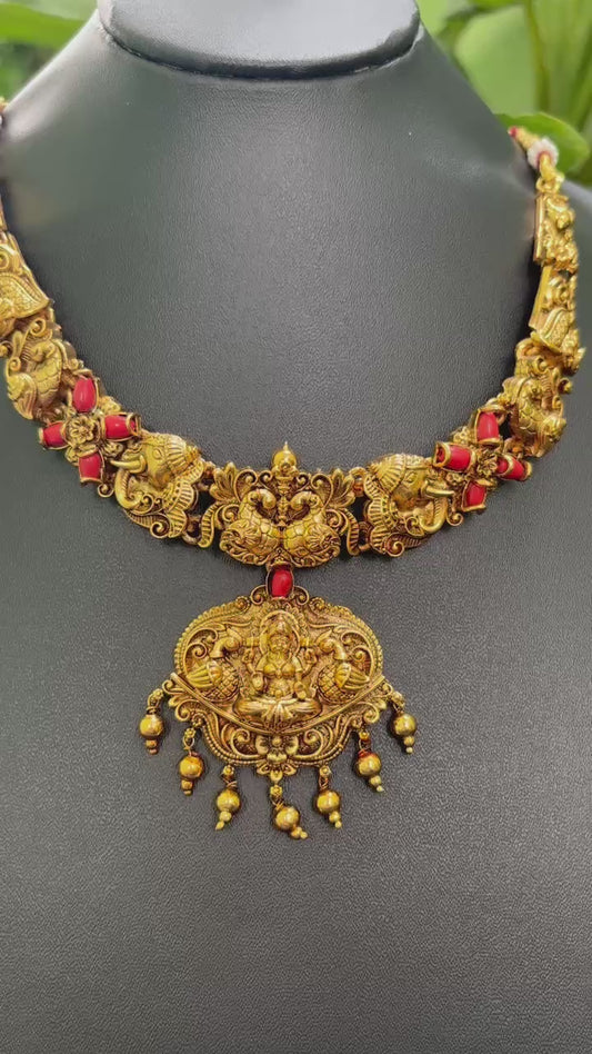 Handcrafted Lakshmi Nakshi Choker with Ruby Stones – Imitation Bridal Jewelry