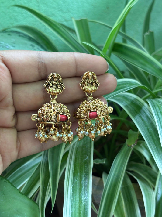 Antique Lakshmi Temple Necklace with Red Kemp Stones