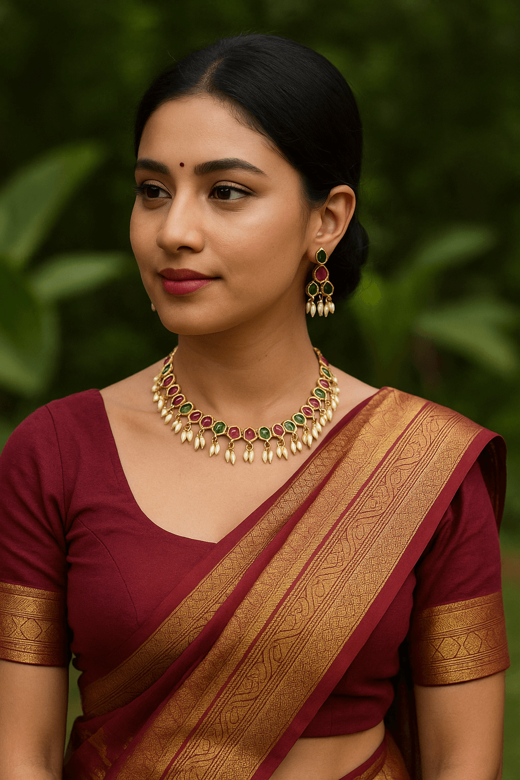 Kundan Choker Necklace Set Outdoor Shoot