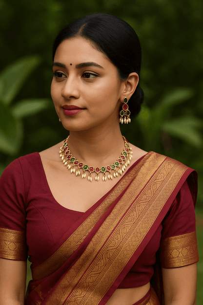 Kundan Choker Necklace Set Outdoor Shoot