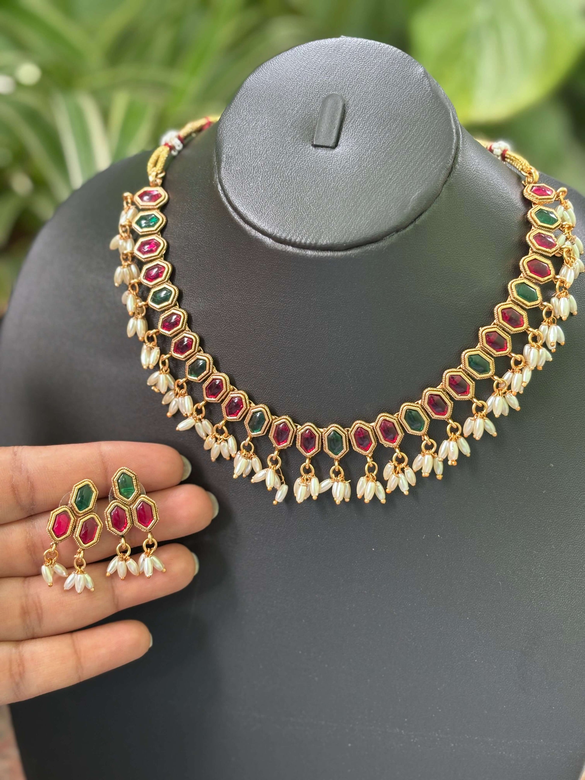 Kundan Choker Necklace with Pearl Drops