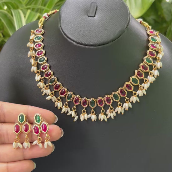 Kundan Choker Necklace with Pearl Drops