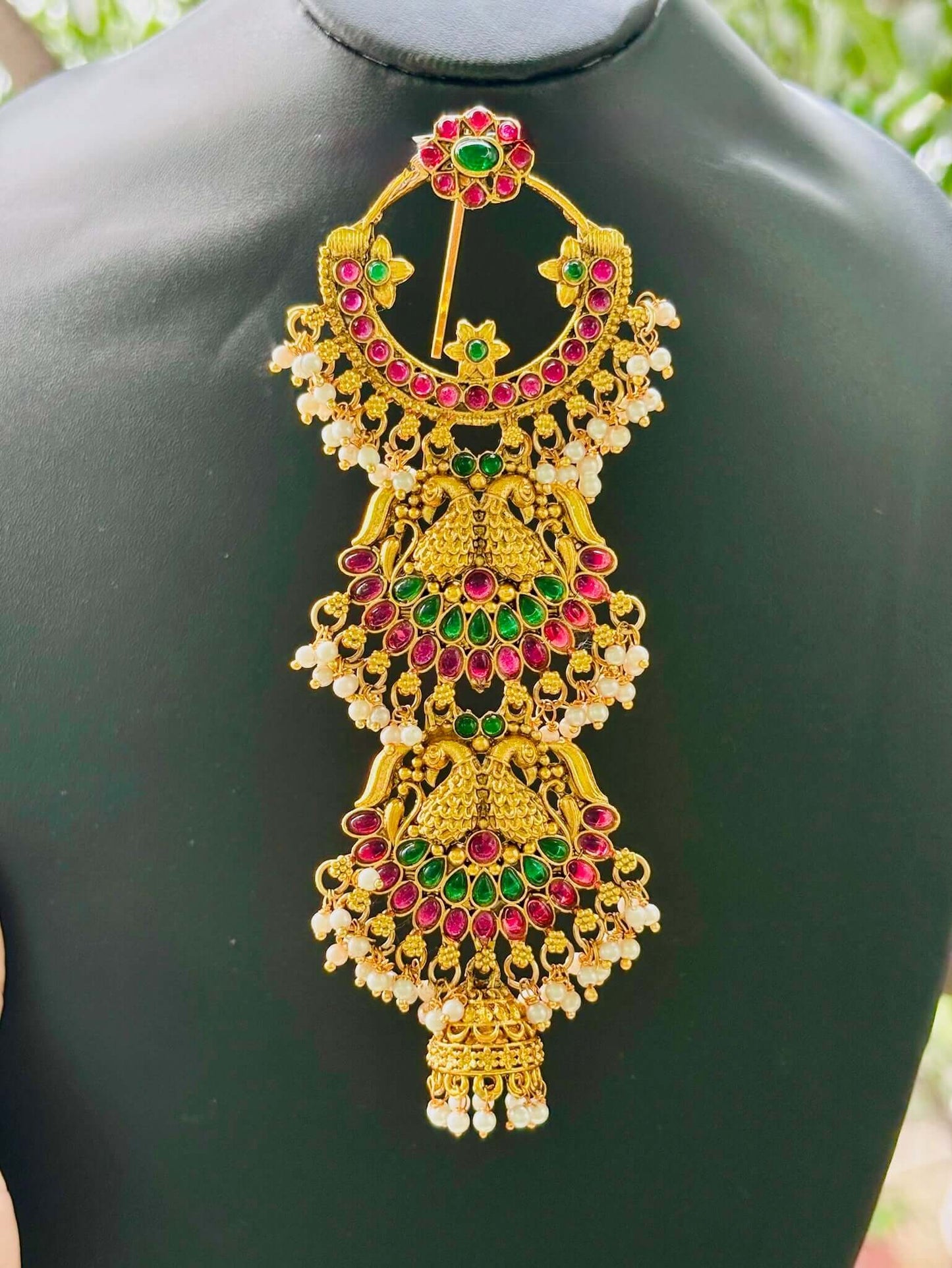 Traditional South Indian bridal hair accessory – Temple Jadai Billalu design