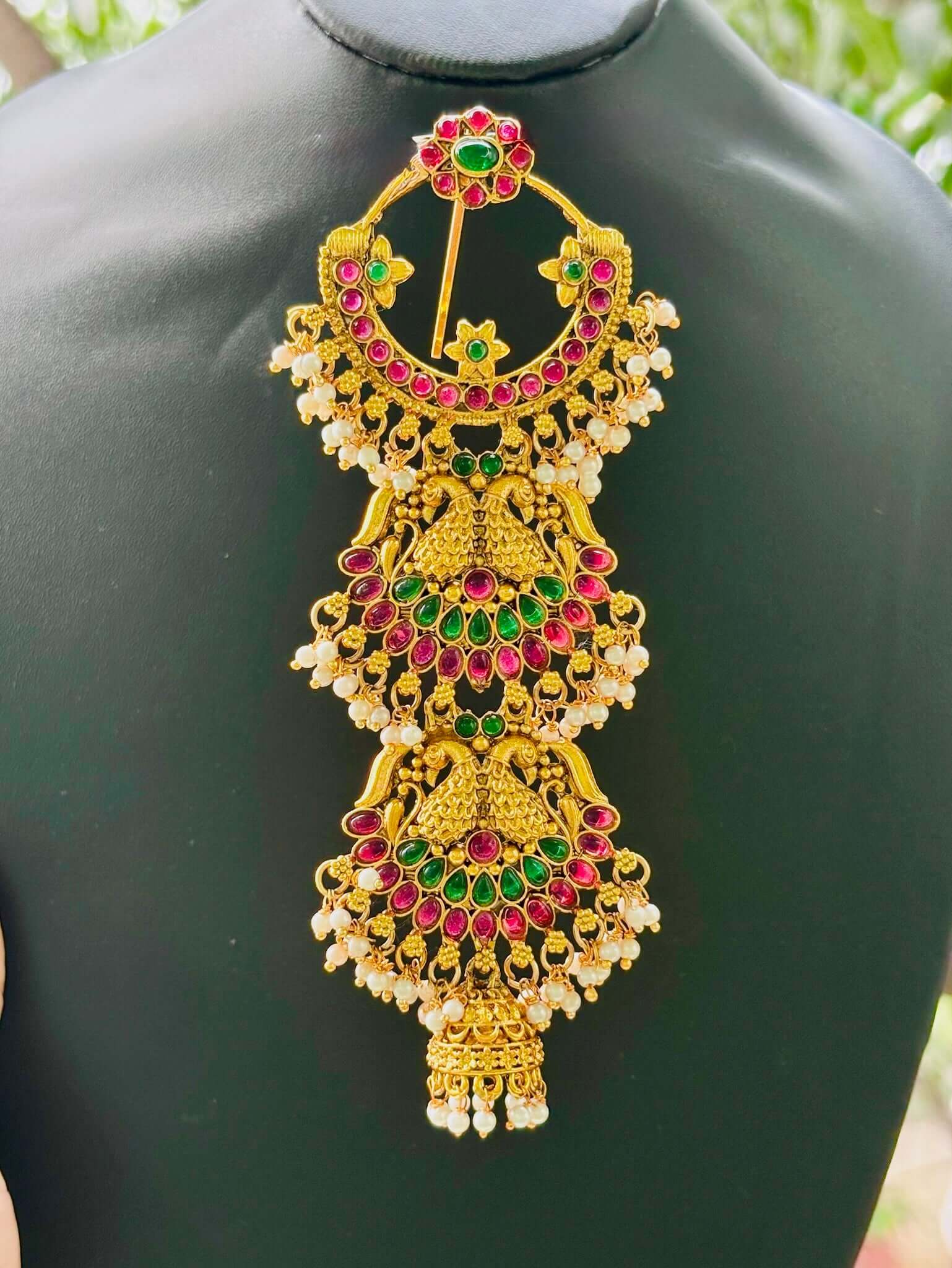 Traditional South Indian bridal hair accessory – Temple Jadai Billalu design